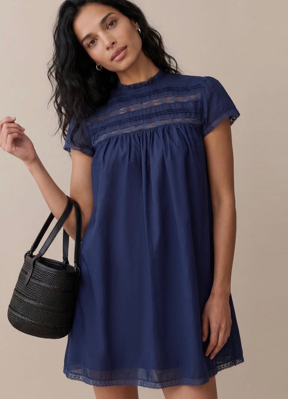 New sorella Kiera Cotton Dress navy blue  lace  sz XS $197